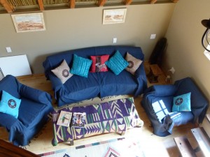 Looking down from the sleeping loft to the 1st floor